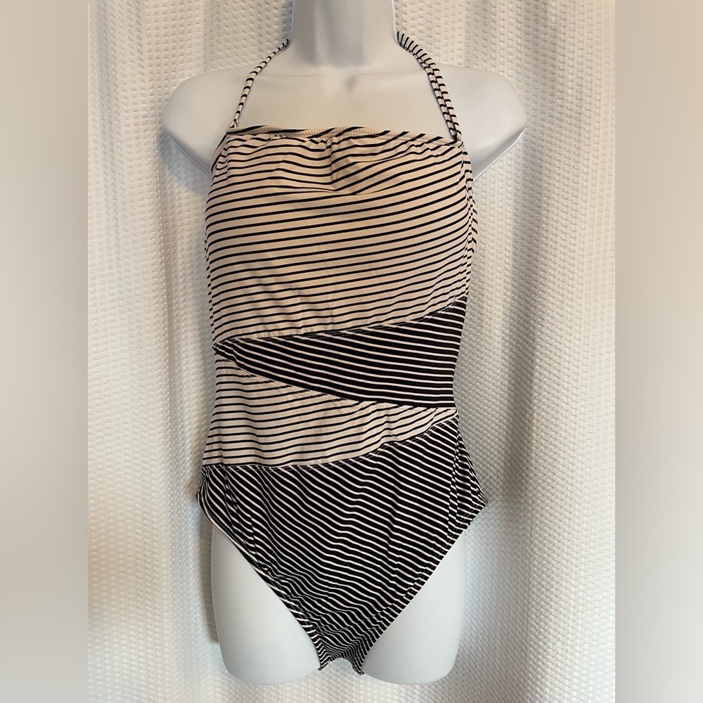 Liz Claiborne Black & White Striped One Piece Swimsuit Size 16